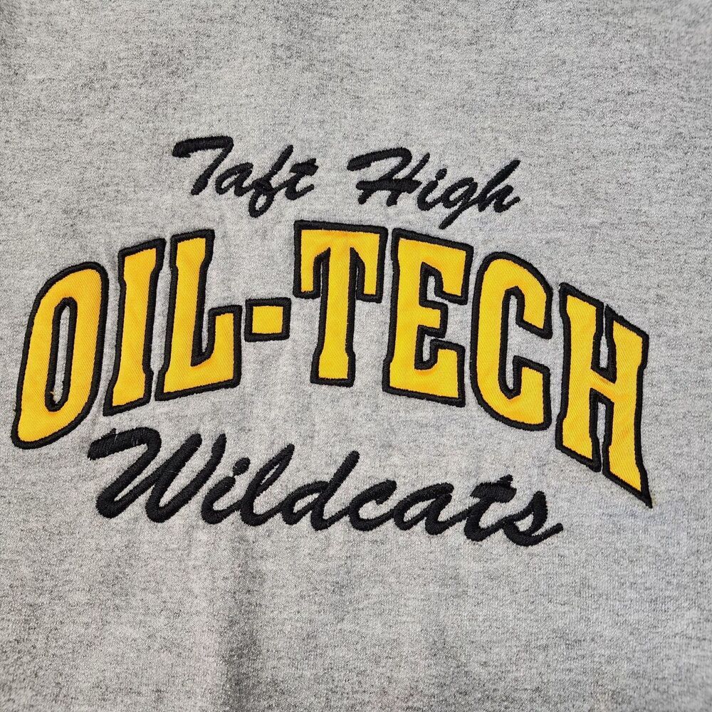 Gildan Taft High Oil-Tech Wildcats Gray Crewneck Sweatshirt Size L College Retro - Picture 4 of 7